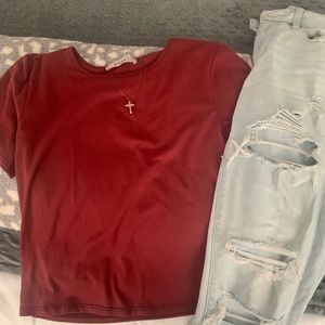 Reddish Pink Short Sleeve Top